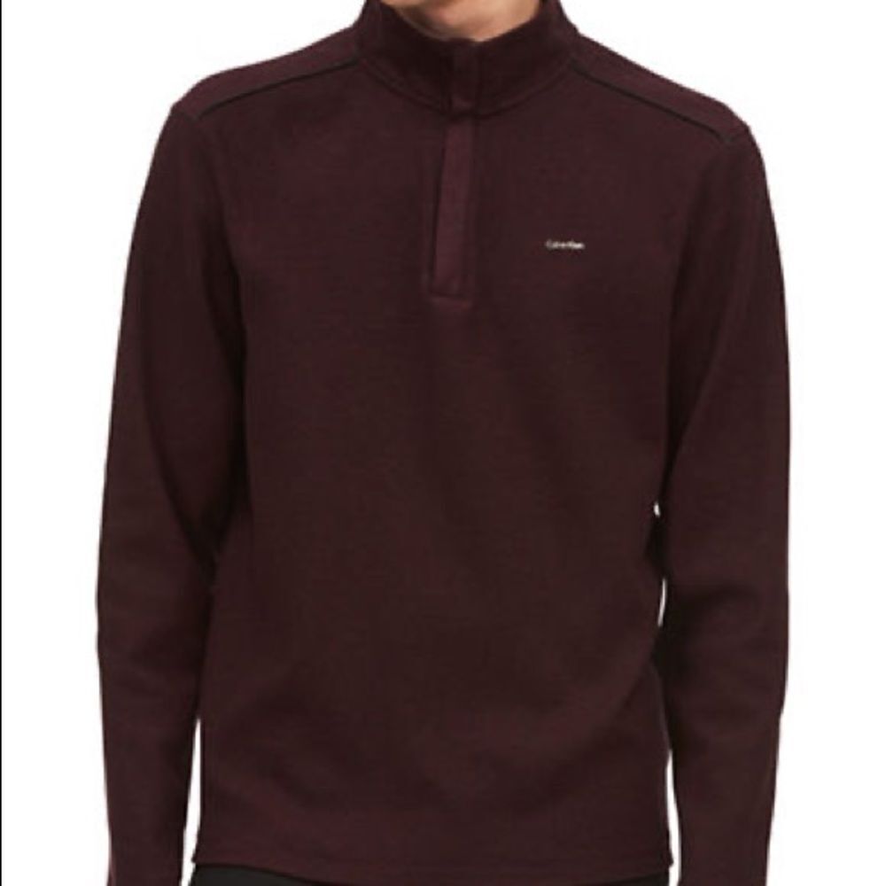 Calvin Klein Heather Half Zip Cotton Sweater-RED-Medium